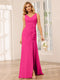 Sheath/Column V-Neck Long Bridesmaid Dresses with Split Side