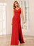 Sheath/Column V-Neck Long Bridesmaid Dresses with Split Side
