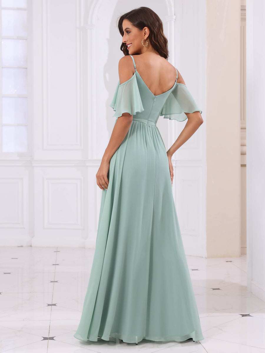 A-Line/Princess Spaghetti Straps Long Bridesmaid Dresses with Split Side