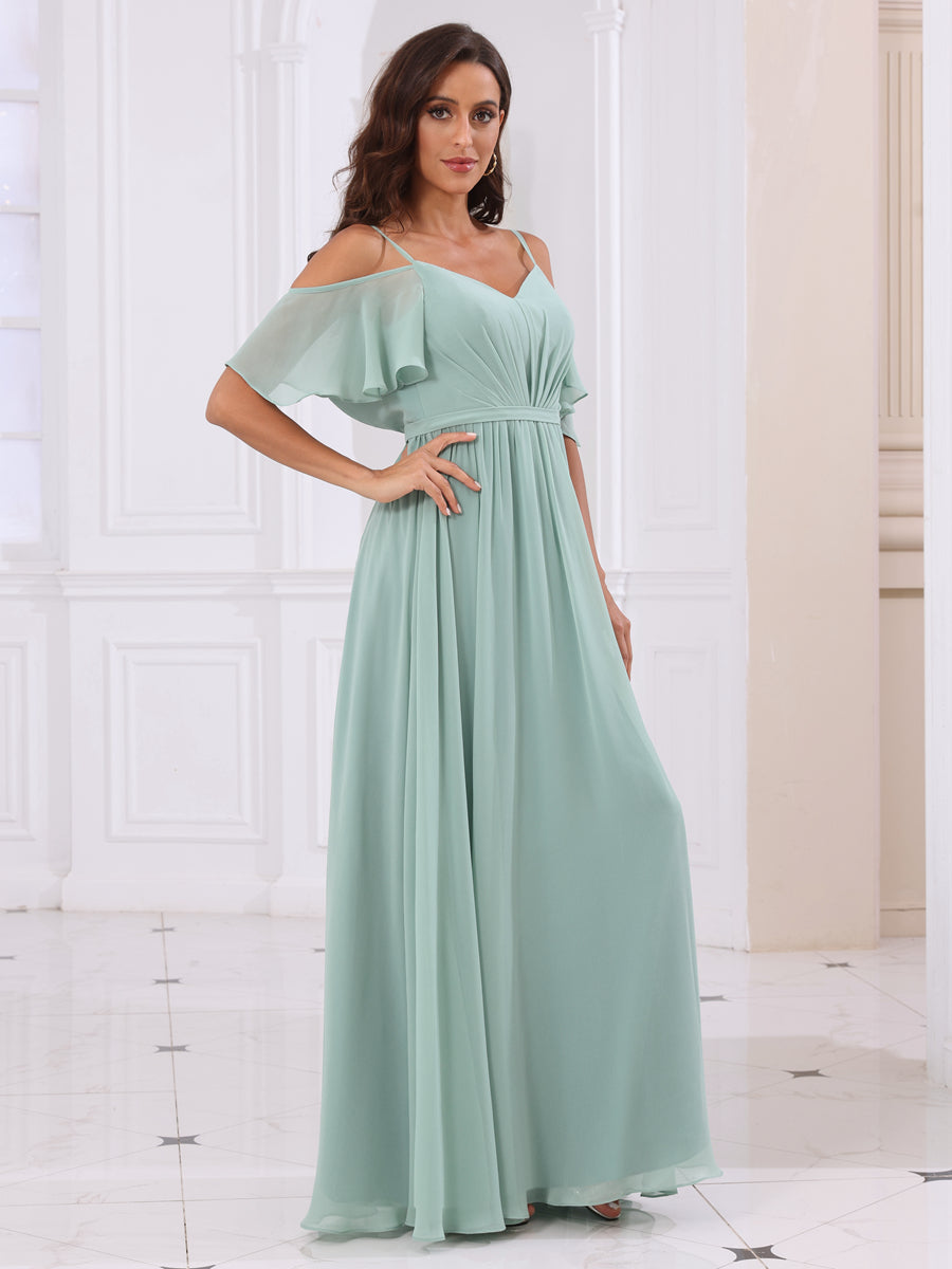 A-Line/Princess Spaghetti Straps Long Bridesmaid Dresses with Split Side