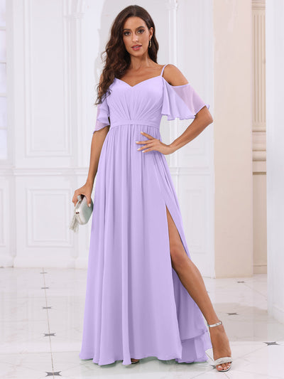 A-Line/Princess Spaghetti Straps Long Bridesmaid Dresses with Split Side