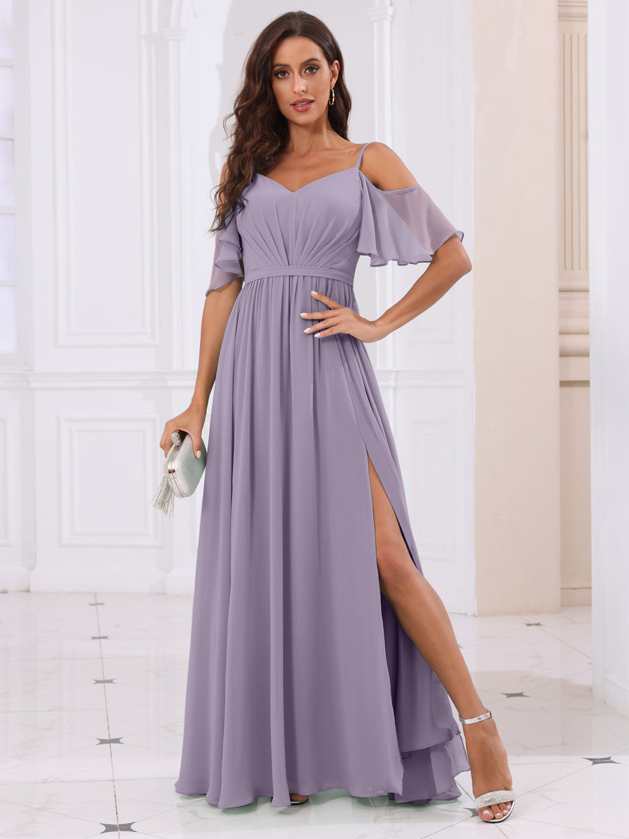 A-Line/Princess Spaghetti Straps Long Bridesmaid Dresses with Split Side