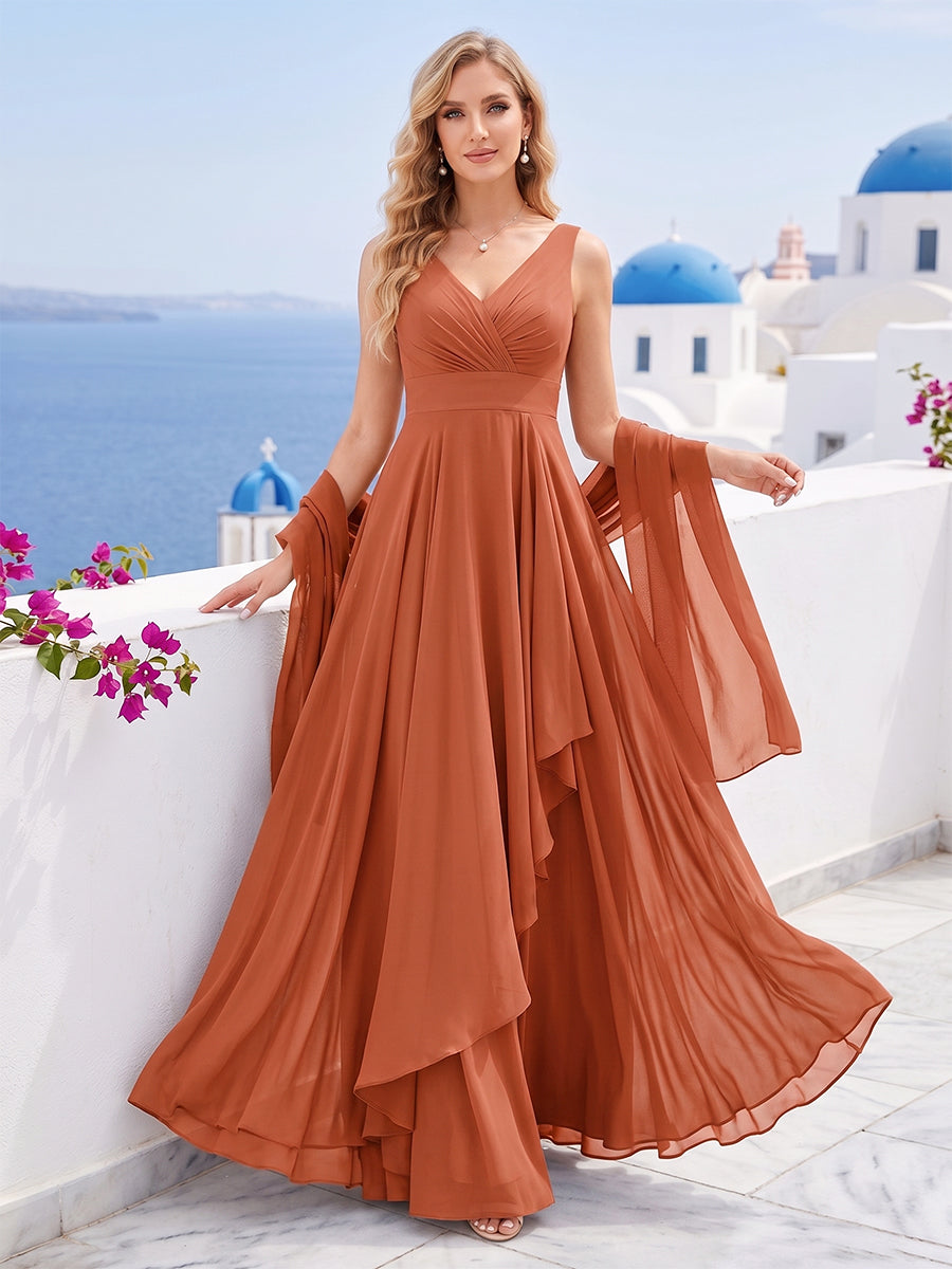 A-Line/Princess V-Neck Asymmetrical Bridesmaid Dresses with Ruffles