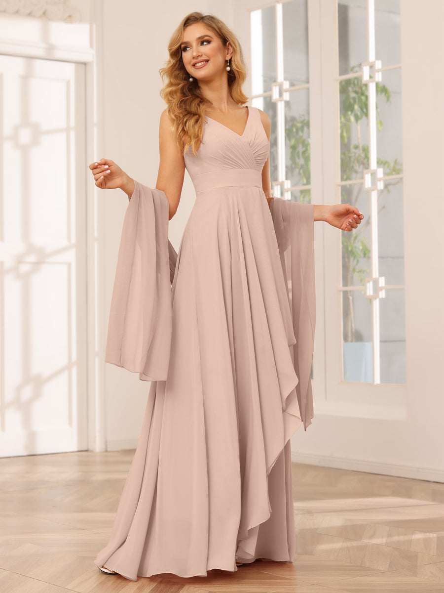 A-Line/Princess V-Neck Asymmetrical Bridesmaid Dresses with Ruffles