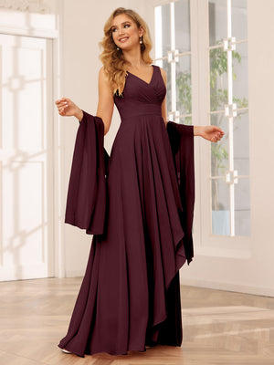 a-line v-neck asymmetrical chiffon bridesmaid dress with ruffle Ever-Pretty Chiffon V-Neck A-line Ruffle Sleeves Budget Bridesmaid Dress