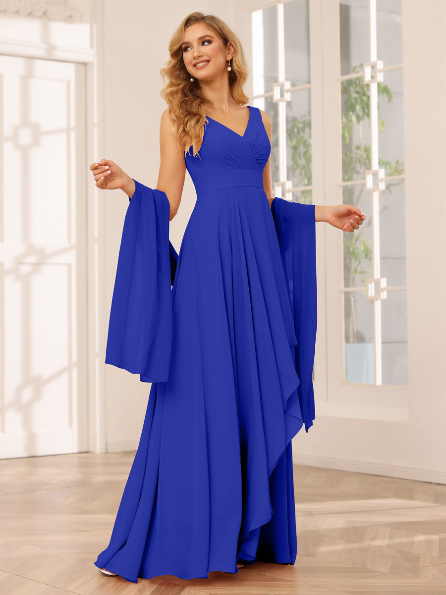 A-Line/Princess V-Neck Asymmetrical Bridesmaid Dresses with Ruffles