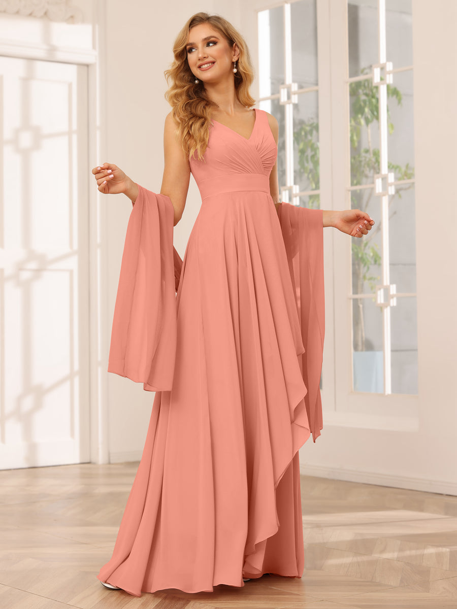 A-Line/Princess V-Neck Asymmetrical Bridesmaid Dresses with Ruffles