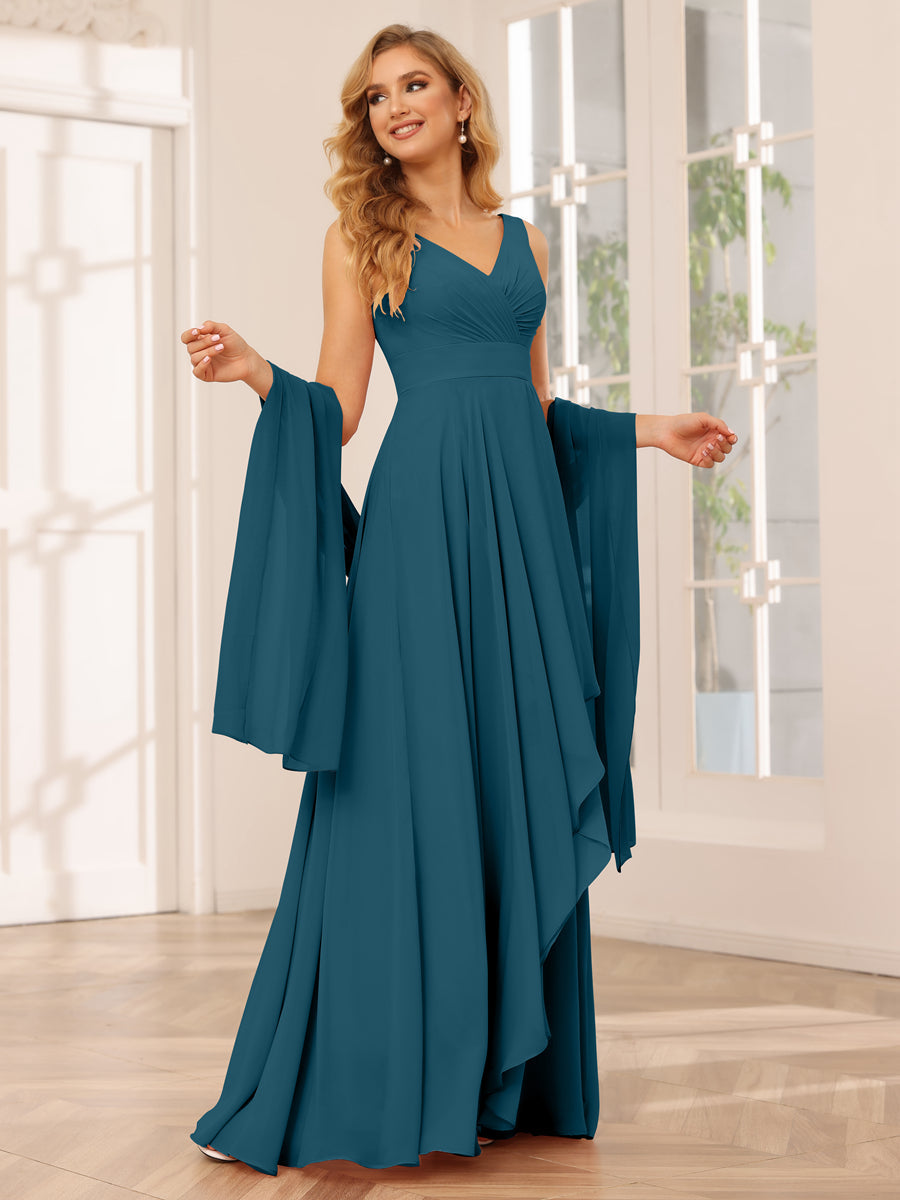 A-Line/Princess V-Neck Asymmetrical Bridesmaid Dresses with Ruffles