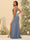 Sheath/Column Spaghetti Straps V-Neck Long Formal Dresses with Split Side