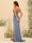 Sheath/Column Spaghetti Straps Sweetheart Long Formal Dresses with Split Side
