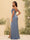 Sheath/Column Off-the-Shoulder Spaghetti Straps Long Formal Dresses with Split Side