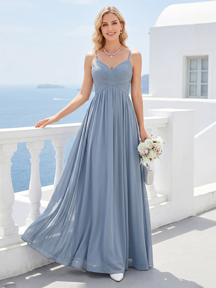 A-Line/Princess Spaghetti Straps Long Bridesmaid Dresses with Split Side