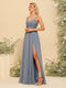 A-Line/Princess Spaghetti Straps Long Bridesmaid Dresses with Split Side