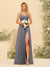 A-Line/Princess Spaghetti Straps Long Bridesmaid Dresses with Split Side