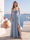 A-Line/Princess Spaghetti Straps Long Bridesmaid Dresses with Split Side & Pockets