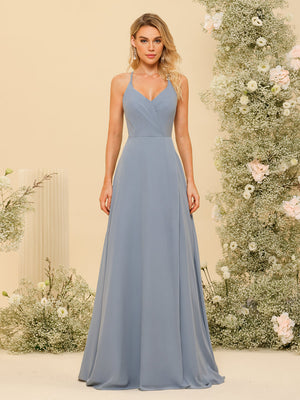 A-Line/Princess Spaghetti Straps Long Bridesmaid Dresses with Split Side & Pockets