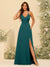 A-Line/Princess Spaghetti Straps Long Bridesmaid Dresses with Split Side & Pockets