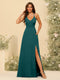 A-Line/Princess Spaghetti Straps Long Bridesmaid Dresses with Split Side & Pockets