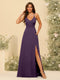 A-Line/Princess Spaghetti Straps Long Bridesmaid Dresses with Split Side & Pockets