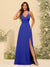 A-Line/Princess Spaghetti Straps Long Bridesmaid Dresses with Split Side & Pockets