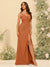 Sheath/Column Spaghetti Straps Long Bridesmaid Dresses with Split Side & Ruched