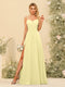 A-Line/Princess Spaghetti Straps Long Bridesmaid Dresses with Split Side & Pockets