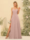 A-Line/Princess Spaghetti Straps Long Bridesmaid Dresses with Split Side & Pockets