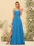 A-Line/Princess Spaghetti Straps Long Bridesmaid Dresses with Split Side & Pockets