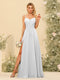 A-Line/Princess Spaghetti Straps Long Bridesmaid Dresses with Split Side & Pockets