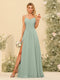 A-Line/Princess Spaghetti Straps Long Bridesmaid Dresses with Split Side & Pockets