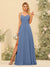 A-Line/Princess Spaghetti Straps Long Bridesmaid Dresses with Split Side & Pockets