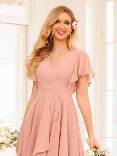 A-Line/Princess V-Neck Short Wedding Party Dresses with Ruffles