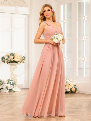 A-Line/Princess One-Shoulder Long Wedding Party Dresses with Split Side