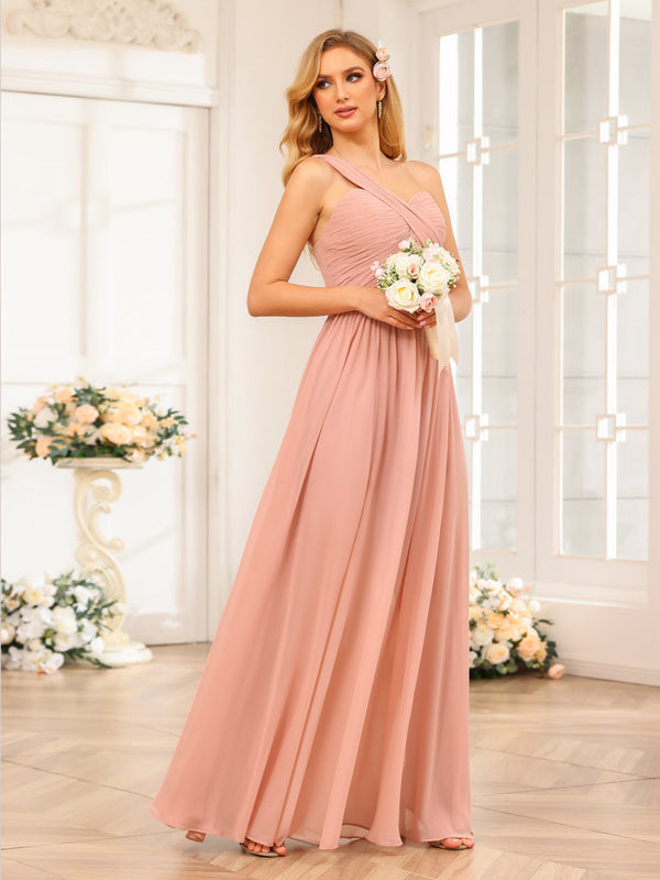 A-Line/Princess One-Shoulder Long Wedding Party Dresses with Split Side