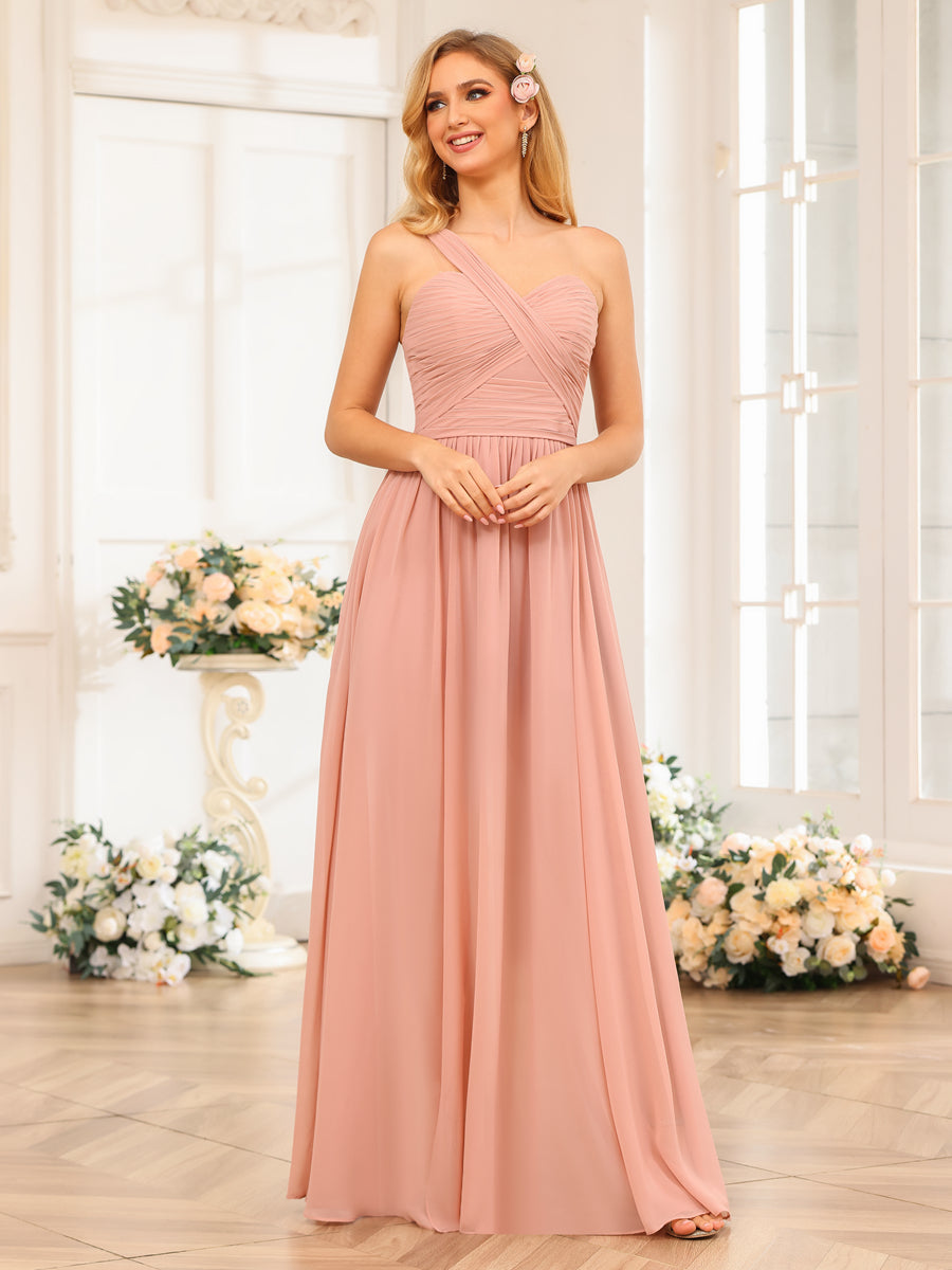 A-Line/Princess One-Shoulder Long Wedding Party Dresses with Split Side