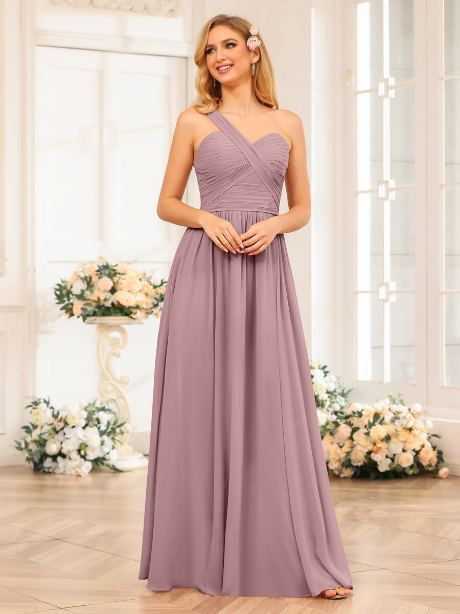 A-Line/Princess One-Shoulder Long Wedding Party Dresses with Split Side