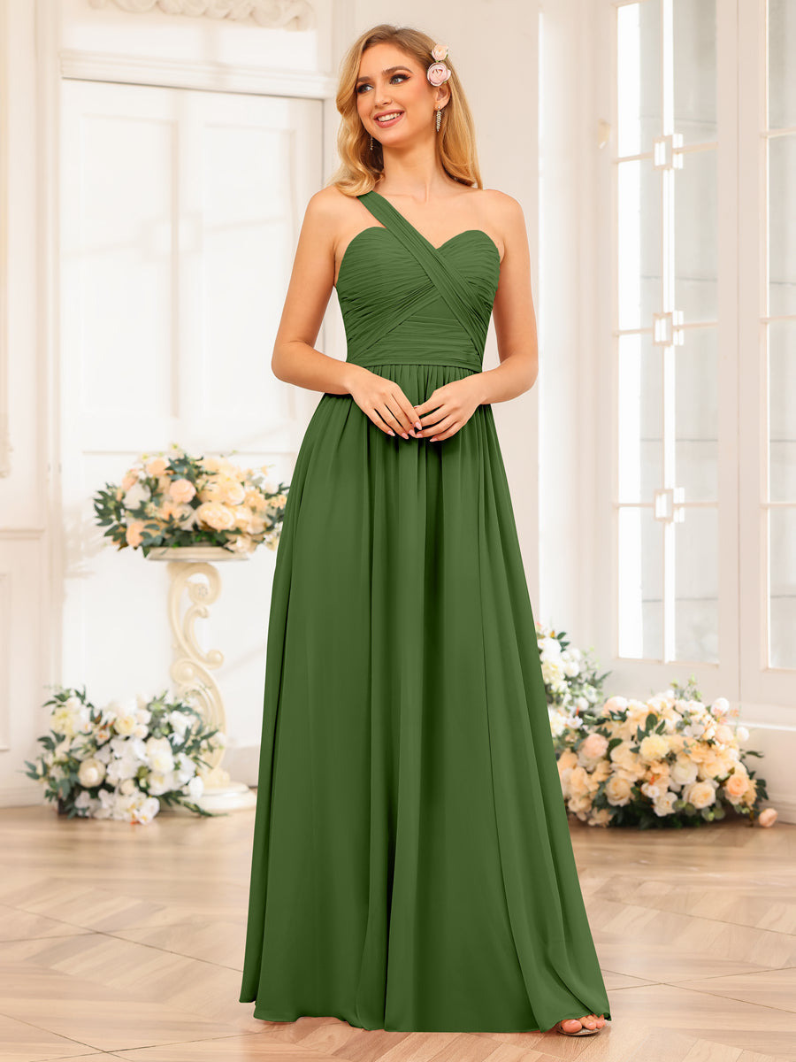 A-Line/Princess One-Shoulder Long Wedding Party Dresses with Split Side