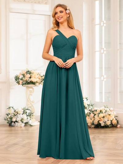 A-Line/Princess One-Shoulder Long Wedding Party Dresses with Split Side