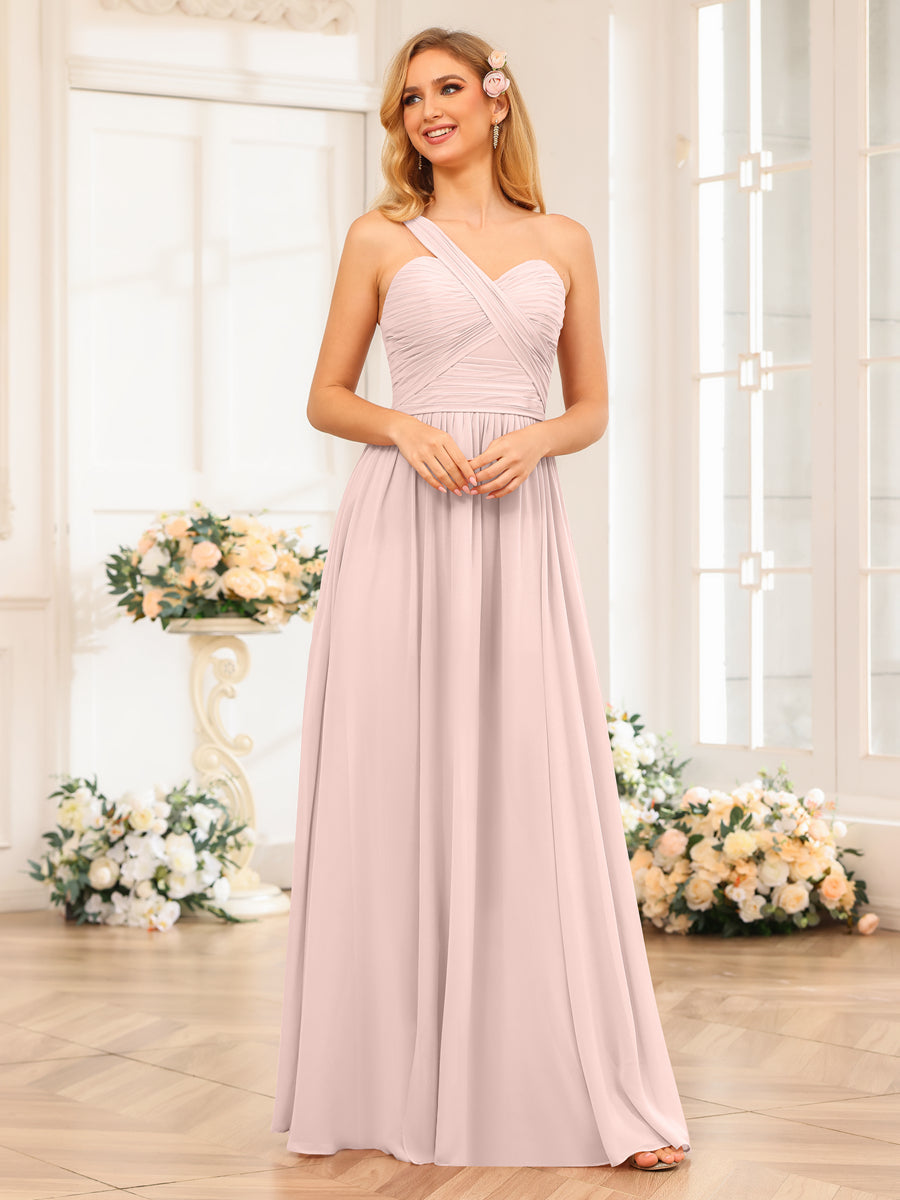 A-Line/Princess One-Shoulder Long Wedding Party Dresses with Split Side