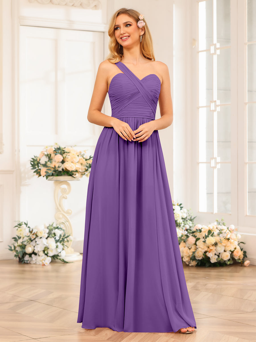 A-Line/Princess One-Shoulder Long Wedding Party Dresses with Split Side