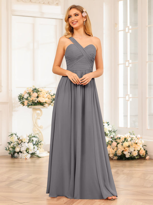 A-Line/Princess One-Shoulder Long Wedding Party Dresses with Split Side