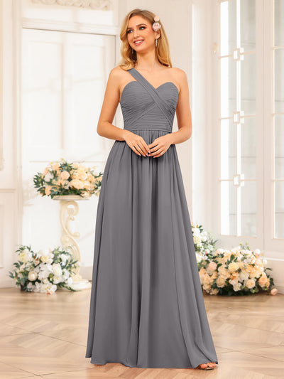 A-Line/Princess One-Shoulder Long Wedding Party Dresses with Split Side