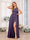 A-Line/Princess One-Shoulder Long Wedding Party Dresses with Watteau Train