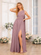 A-Line/Princess One-Shoulder Long Wedding Party Dresses with Watteau Train