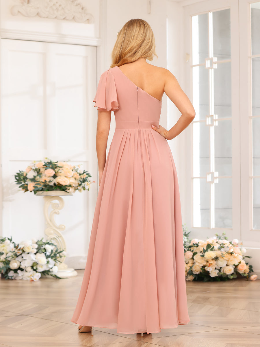 A-Line/Princess One-Shoulder Long Wedding Party Dresses with Split Side