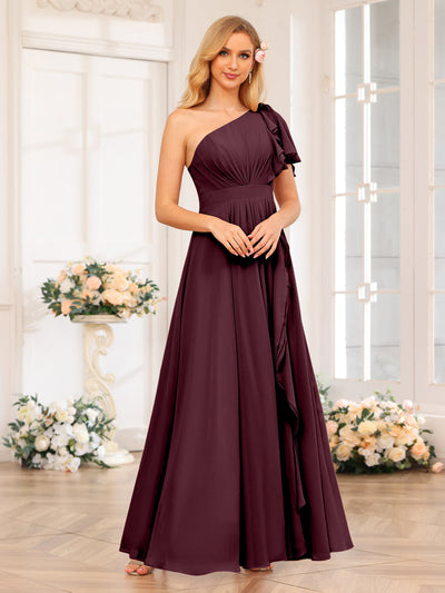 A-Line/Princess One-Shoulder Long Wedding Party Dresses with Split Side