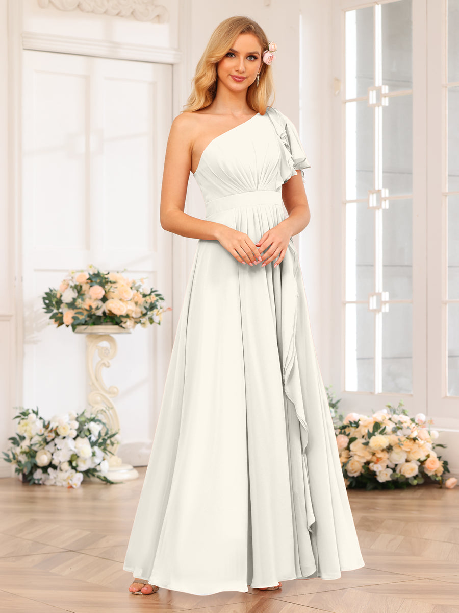 Lavetir Bridesmaid Dresses Pink A-Line/Princess One-Shoulder Long Wedding Party Dresses with Split Side 2026
