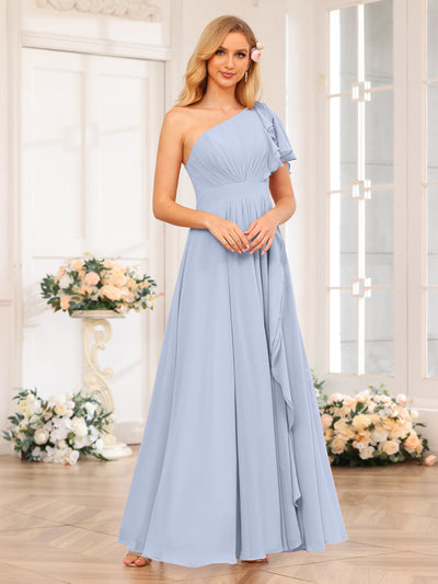 A-Line/Princess One-Shoulder Long Wedding Party Dresses with Split Side