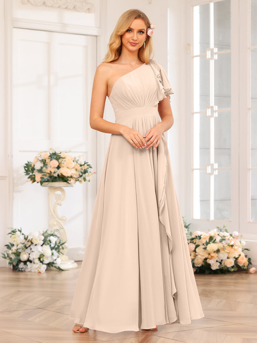 A-Line/Princess One-Shoulder Long Wedding Party Dresses with Split Side