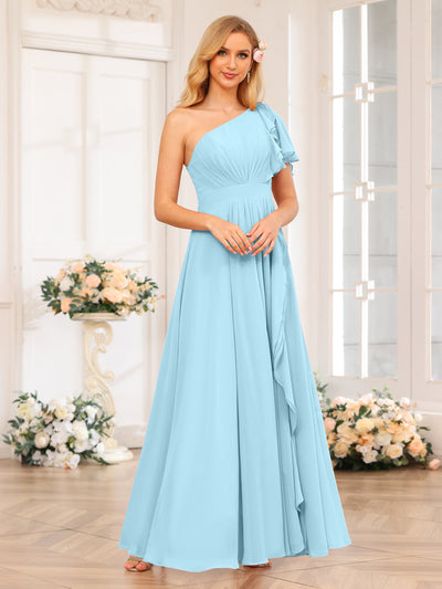 A-Line/Princess One-Shoulder Long Wedding Party Dresses with Split Side